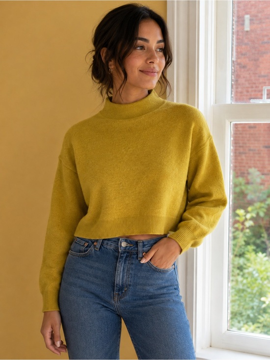 Pilcro Sweaters - Pilcro Cropped Turtleneck Sweater in Mustard